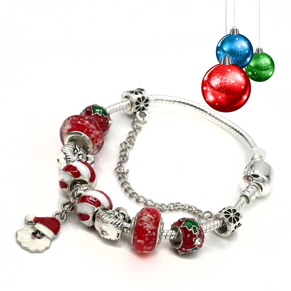Christmas theme Euro Bead bracelet with chain.